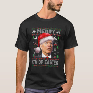 Santa Joe Biden Merry 4Th Of Easter Ugly Christmas T-Shirt