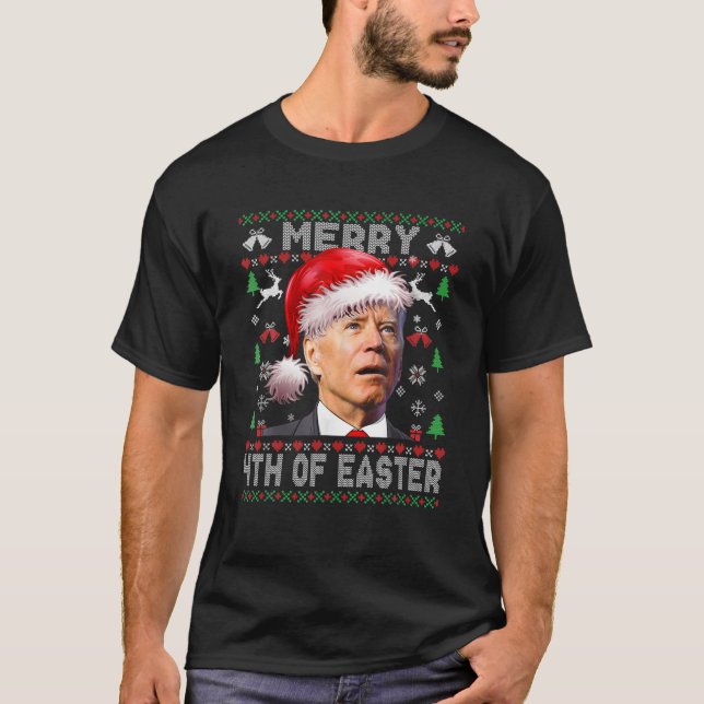 Santa Joe Biden Merry 4Th Of Easter Ugly Christmas T-Shirt (Front)