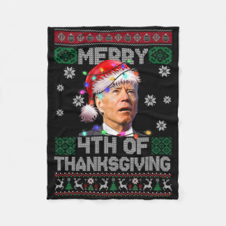Santa Joe Biden Merry 4th Of Thanksgiving Ugly Chr Fleece Blanket