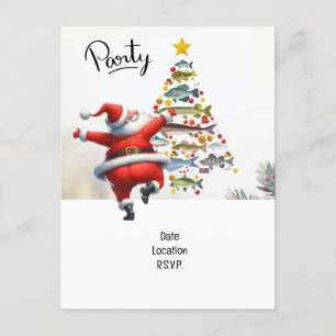 Santa Joins Fishing Fans for Christmas Cheer! Invitation Postcard