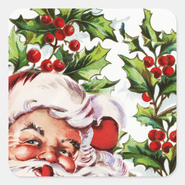 Santa jolly holly mistletoe vintage square sticker (Front)