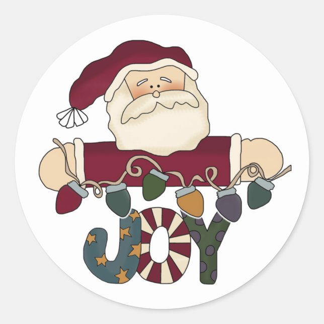 Santa Joy Christmas Lights Colourful Classic Round Sticker (Front)