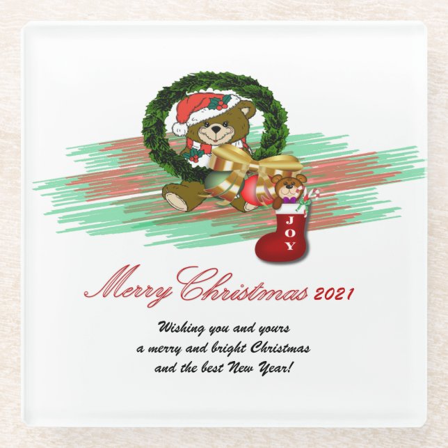 Santa Joy Sock Christmas Coaster (Front)