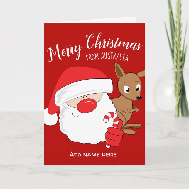 Santa & Kangaroo Holiday Card (Front)