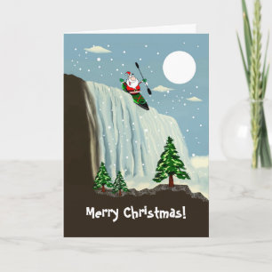 Santa Kayaking a Waterfall Don't Get Swamped  Card