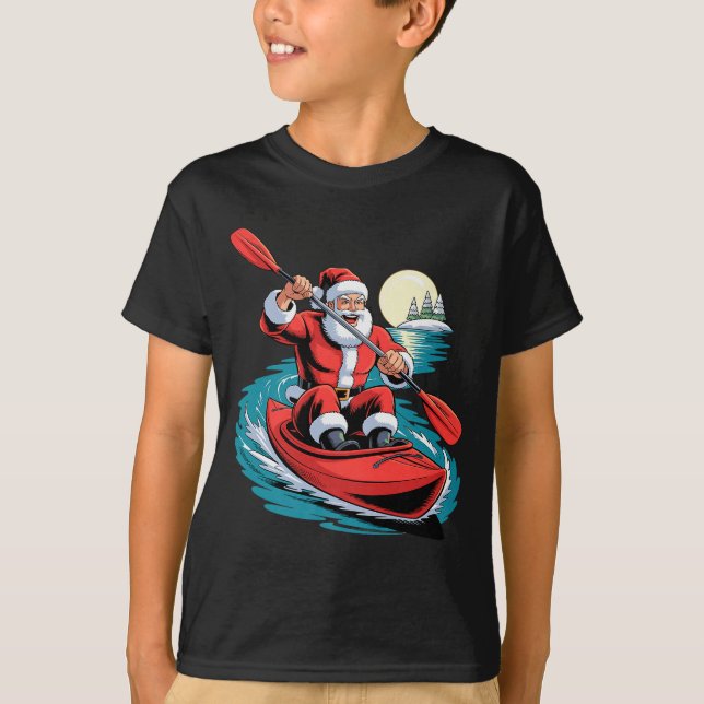 Santa Kayaking Lover Funny Holiday Christmas Xmas  T-Shirt (Front)