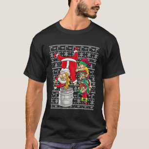 Santa Keg Stand Beer Drinking Humour Ugly Christma T-Shirt
