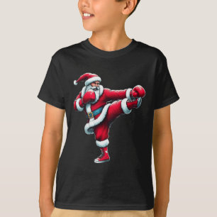 Santa Kickboxing Boxing Kicking Cool Sports Christ T-Shirt