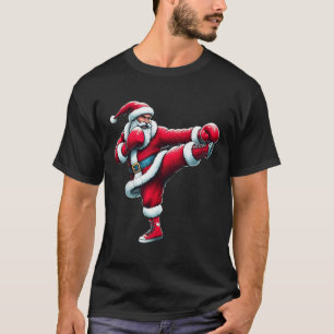 Santa Kickboxing Boxing Kicking Cool Sports Christ T-Shirt
