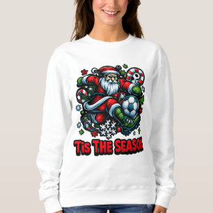 Santa Kicking Soccer Ball Christmas Holiday Sweatshirt