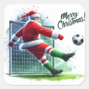 Santa Kicks a Soccer Ball for Fun! Square Sticker