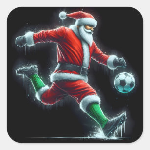 Santa Kicks a Soccer Ball in Snow Square Sticker