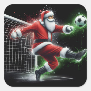 Santa Kicks a Soccer Ball This Christmas Square Sticker