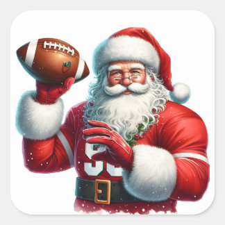 Santa Kicks Back With a Football Square Sticker