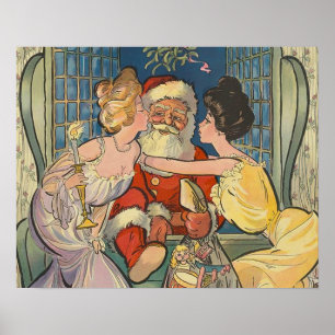 Santa Kisses Vintage Christmas Poster