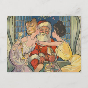 Santa Kissing Vintage Christmas Card