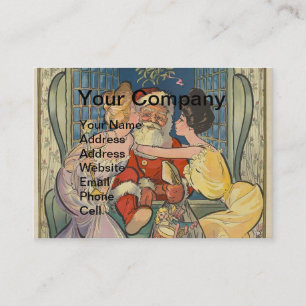 Santa Kissing Vintage Christmas Card