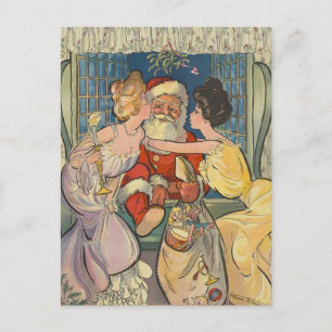 Santa Kissing Vintage Christmas Card