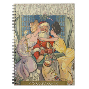 Santa Kissing Vintage Christmas Card Notebook