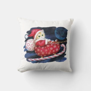 Santa Kitten in Sleigh Pillow – Cute Christmas Cat