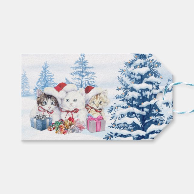 Santa kitten, pine Christmas Gift Tags (Front (Horizontal))