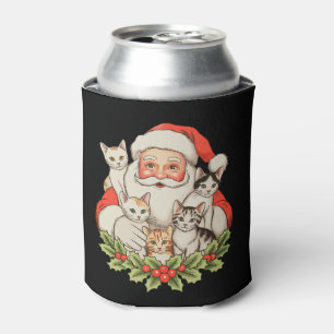 Santa Kittens Cats Christmas Xmas Holiday Can Cooler