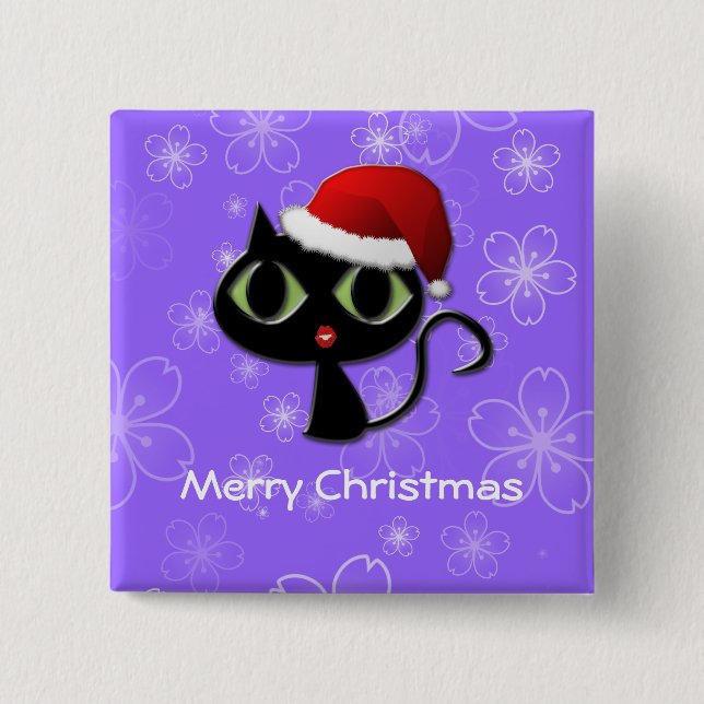 Santa kitty 15 cm square badge (Front)