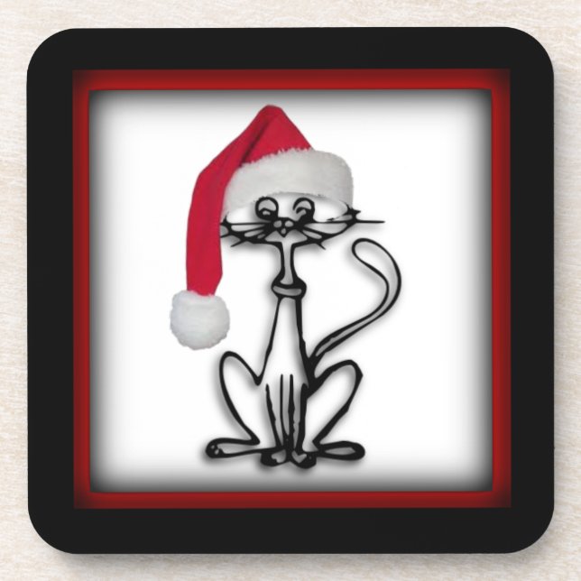 Santa Kitty Cat Frame Square Coasters (Front)