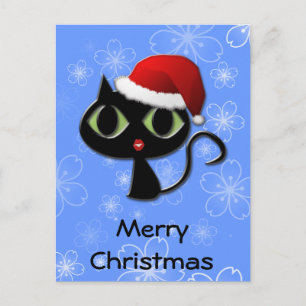 Santa kitty holiday postcard