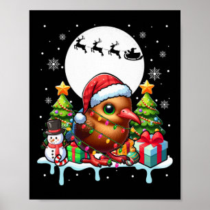 Santa Kiwi Bird Snowman Xmas Lights Colourful Cost Poster