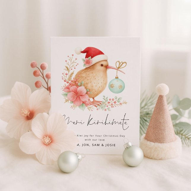 Santa Kiwi Meri Kirihimete New Zealand Christmas Holiday Card (Creator Uploaded)