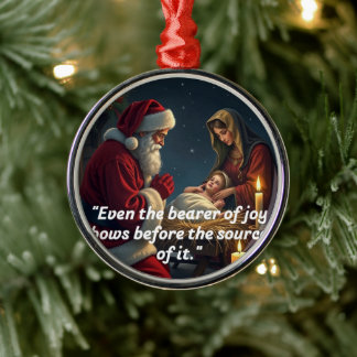 Santa Kneeling at the Manger  Metal Tree Decoration