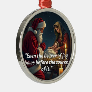 Santa Kneeling at the Manger Metal Tree Decoration