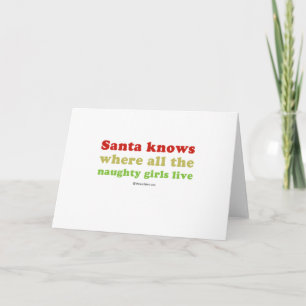 Santa knows all the naughty girls holiday card