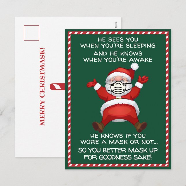 Santa Knows If You Wore A Mask Funny Christmas Holiday Postcard (Front/Back)