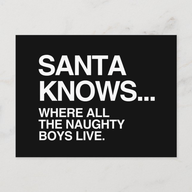 SANTA KNOWS WHERE ALL THE NAUGHTY BOYS LIVE -.png Holiday Postcard (Front)