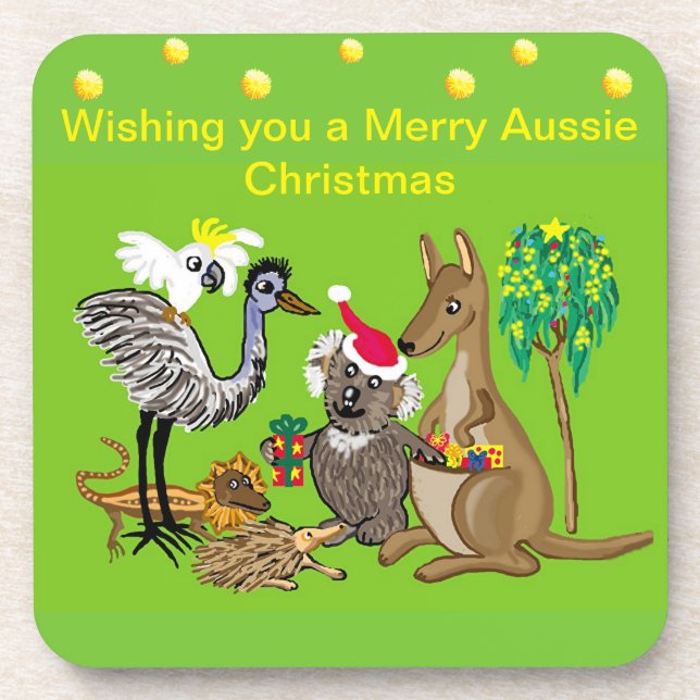 Santa koala gives Aussie Christmas presents Coaster (Front)