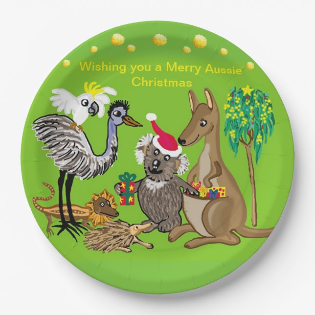 Santa koala gives Aussie Christmas presents Paper Plate (Front)