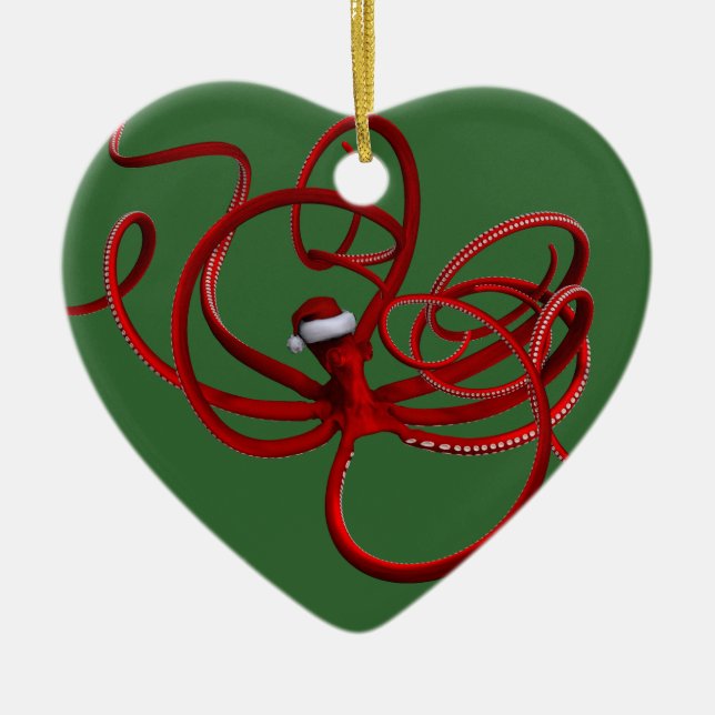 Santa Kraken Ceramic Tree Decoration (Front)