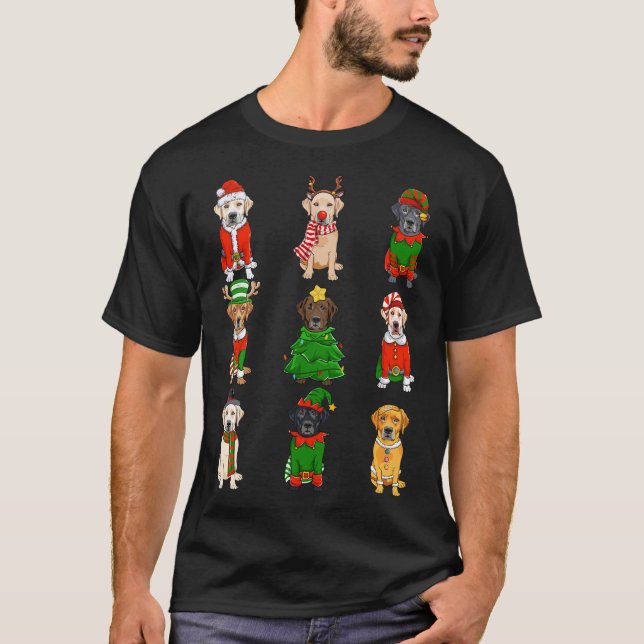 Santa Labrador Christmas Tree Lights ELF Reindeer  T-Shirt (Front)