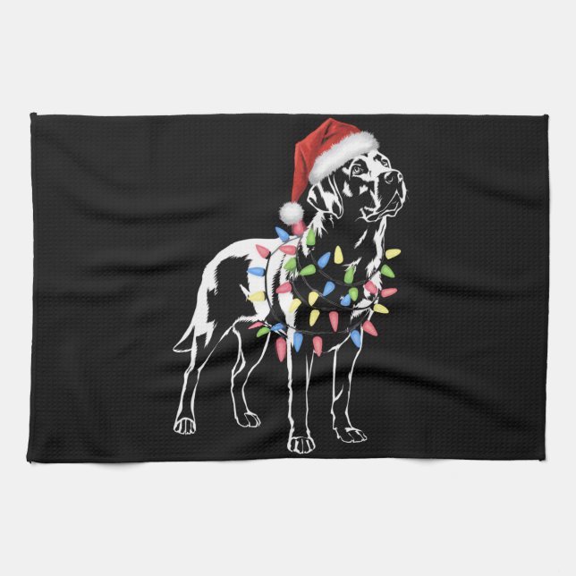 Santa Labrador Retriever Christmas Light Dog Lover Tea Towel (Horizontal)