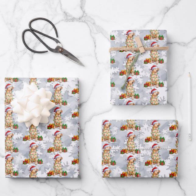 Santa Labrador Retriever Dog Christmas Lights Gift Wrapping Paper Sheet (Front)