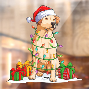 Santa Labrador Retriever Dog Wrapped in Christmas Window Cling