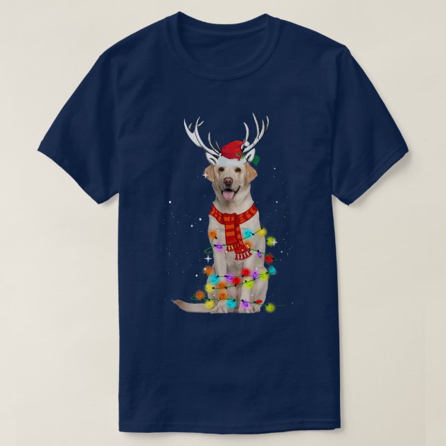 Santa Labrador Retriever Reindeer Light Christmas  T-Shirt (Design Front)