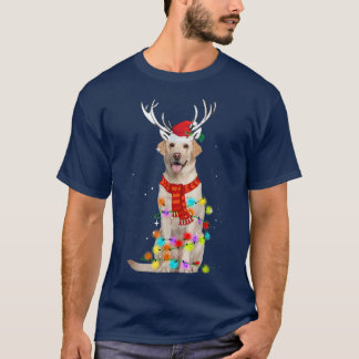 Santa Labrador Retriever Reindeer Light Christmas  T-Shirt