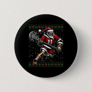 Santa Lacrosse Ugly Christmas Sweater 6 Cm Round Badge