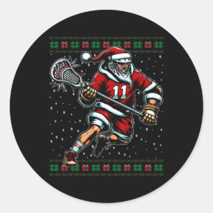 Santa Lacrosse Ugly Christmas Sweater Classic Round Sticker