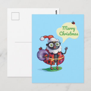 Santa Ladybug Christmas Postcard