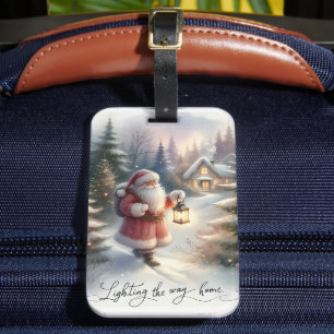 Santa Lantern Walk Winter Cottage Scene Luggage Tag