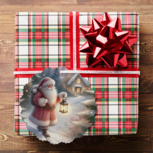 Santa Lantern Walk Winter Cottage Scene Tree Decoration Card